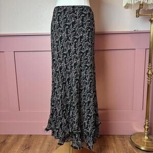 fairy whimsical cottage floral maxi skirt jm collection sz 8 black garden boho